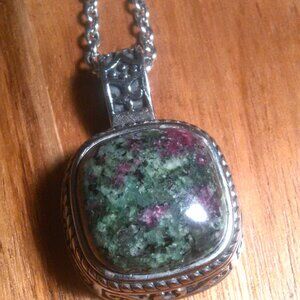 Ruby Zoisite Stainless Steel Pendant Necklace